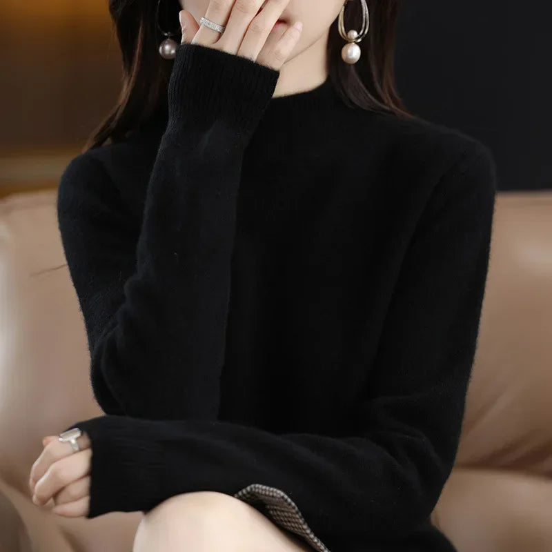 100% Cashmere Minimalist Half Turtleneck Knit Sweater – Soft Warm Basic Pullover for Autumn/Winter 0