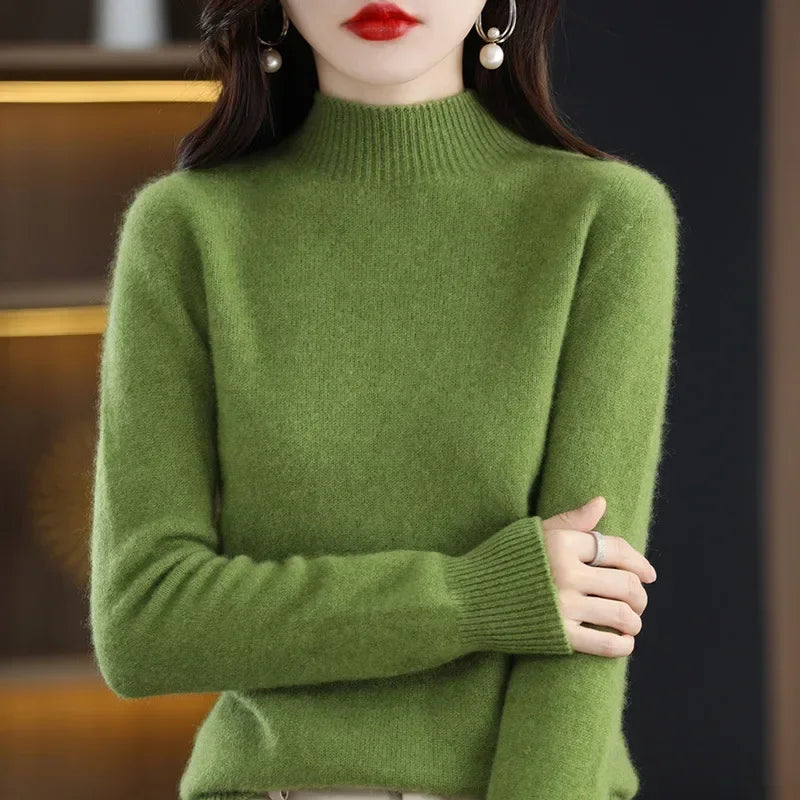 100% Cashmere Minimalist Half Turtleneck Knit Sweater – Soft Warm Basic Pullover for Autumn/Winter 17