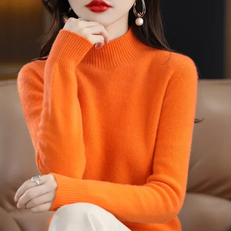 100% Cashmere Minimalist Half Turtleneck Knit Sweater – Soft Warm Basic Pullover for Autumn/Winter 20