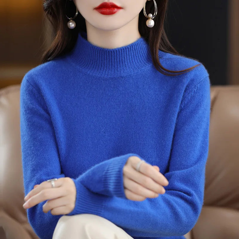 100% Cashmere Minimalist Half Turtleneck Knit Sweater – Soft Warm Basic Pullover for Autumn/Winter 23
