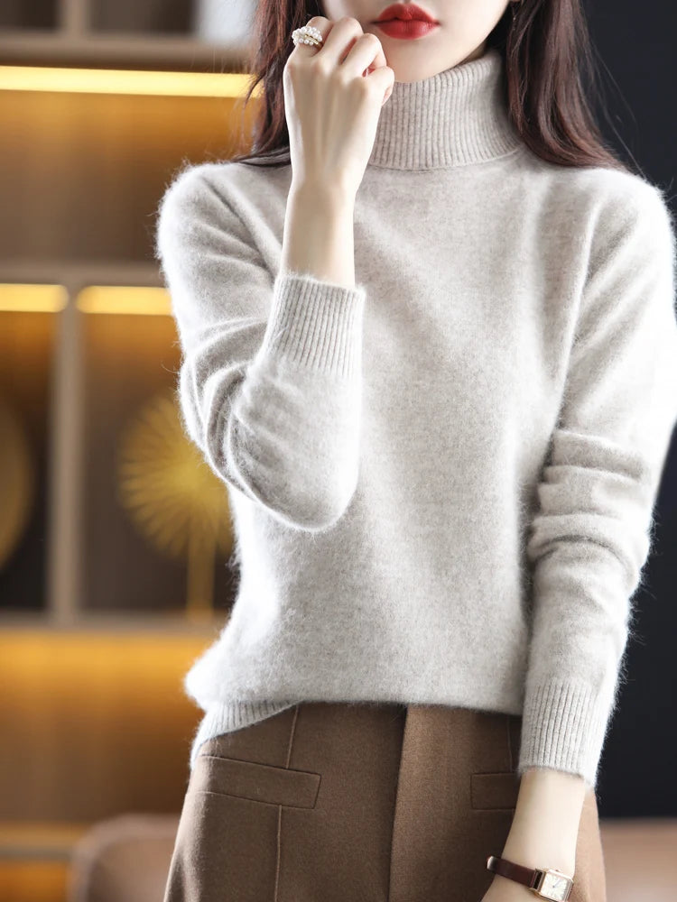 100% Mink Cashmere Turtleneck Sweater - Soft Slim Knit Pullover for Warm Elegant Autumn/Winter Style 3