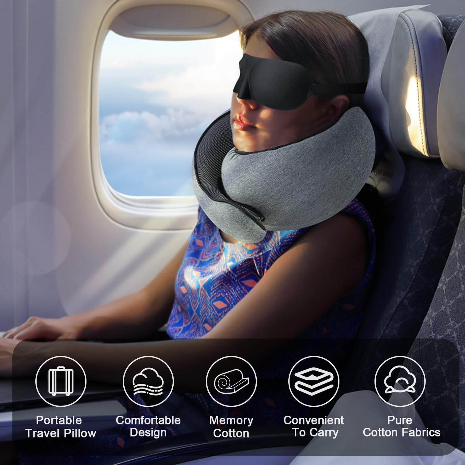 LuminaRest Memory Foam Travel Neck Pillow for Comfort