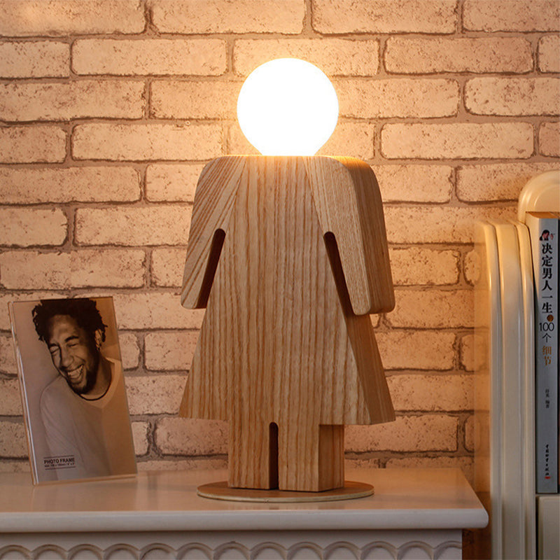 Nuvori | Modern Wooden Single-Head Plug-In Desk Lamp For Study Room In Beige