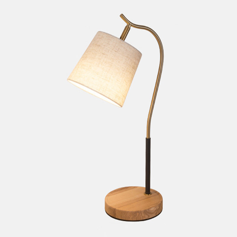 Mirae | Barrel-Shaped Fabric Nightstand Lamp With Gooseneck Arm, Single-Bulb