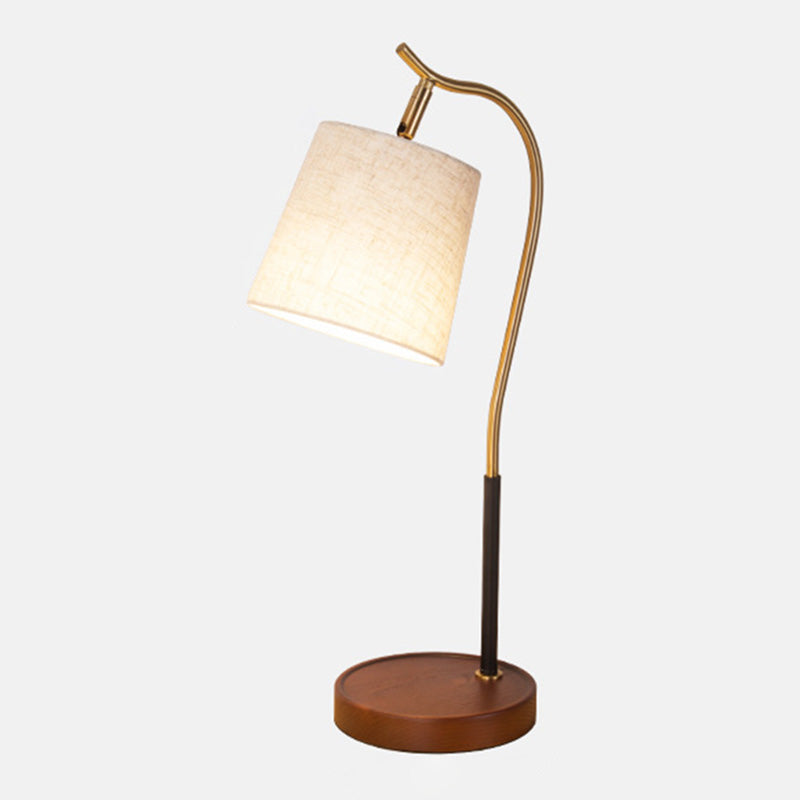 Mirae | Barrel-Shaped Fabric Nightstand Lamp With Gooseneck Arm, Single-Bulb