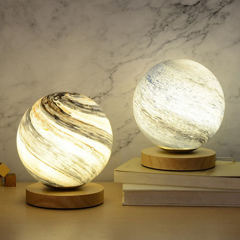 Lunara Mini Post-Modern 1-Bulb Night Table Lamp With Wooden Base