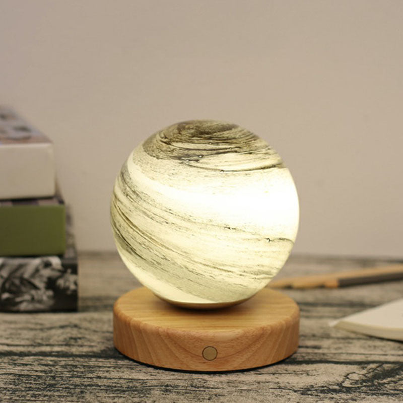 Lunara Mini Post-Modern 1-Bulb Night Table Lamp With Wooden Base