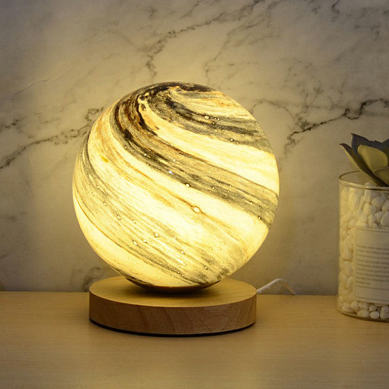 Lunara Mini Post-Modern 1-Bulb Night Table Lamp With Wooden Base