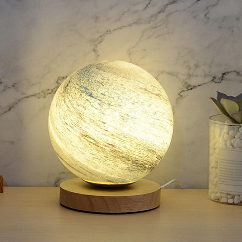Lunara Mini Post-Modern 1-Bulb Night Table Lamp With Wooden Base