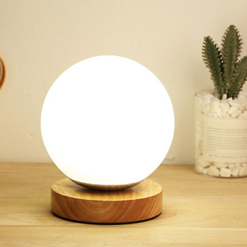 Lunara Mini Post-Modern 1-Bulb Night Table Lamp With Wooden Base