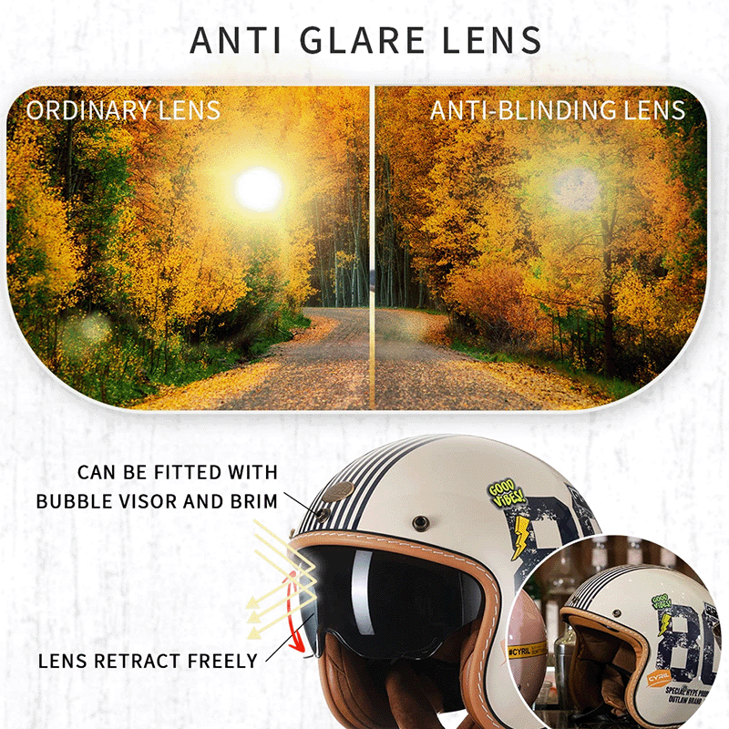 AeroLite Retro Open Face Helmet DOT and ECE Certified