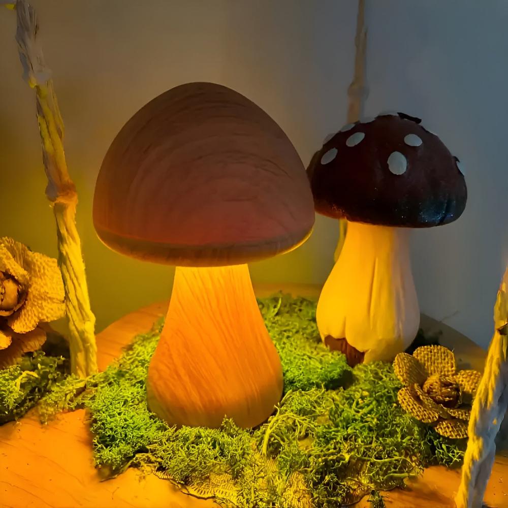 Mushroom-Shaped Wooden Lamp