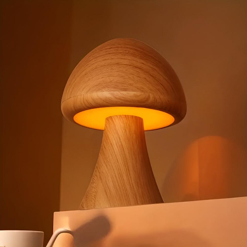 Mushroom-Shaped Wooden Lamp