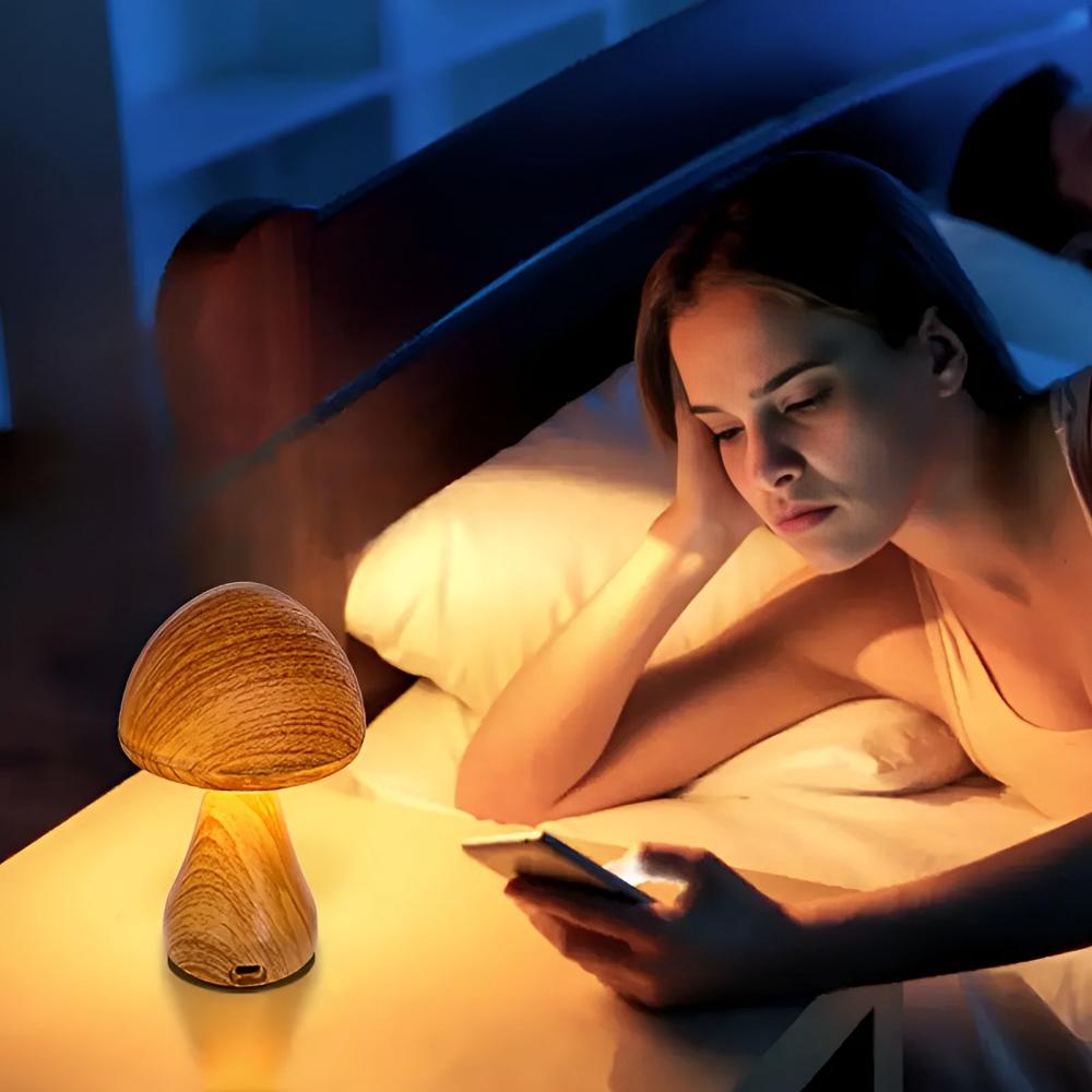 Mushroom-Shaped Wooden Lamp