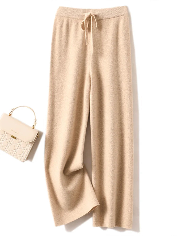 Adele Women’s Wide-Leg Knit Pants – Soft Loose Fit 100% Merino Wool Trousers for Autumn/Winter 1