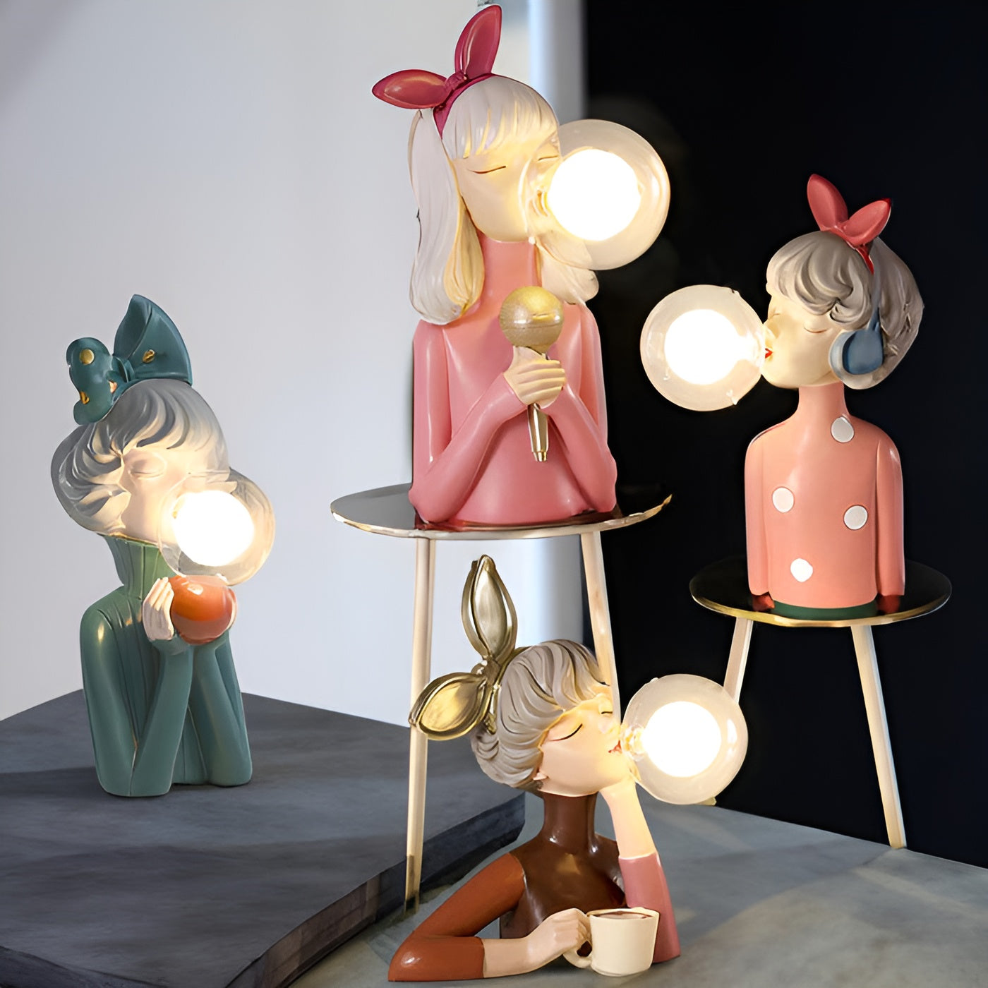 LunaSprite Table Lamp - Quartet of Playful Girl Figurines