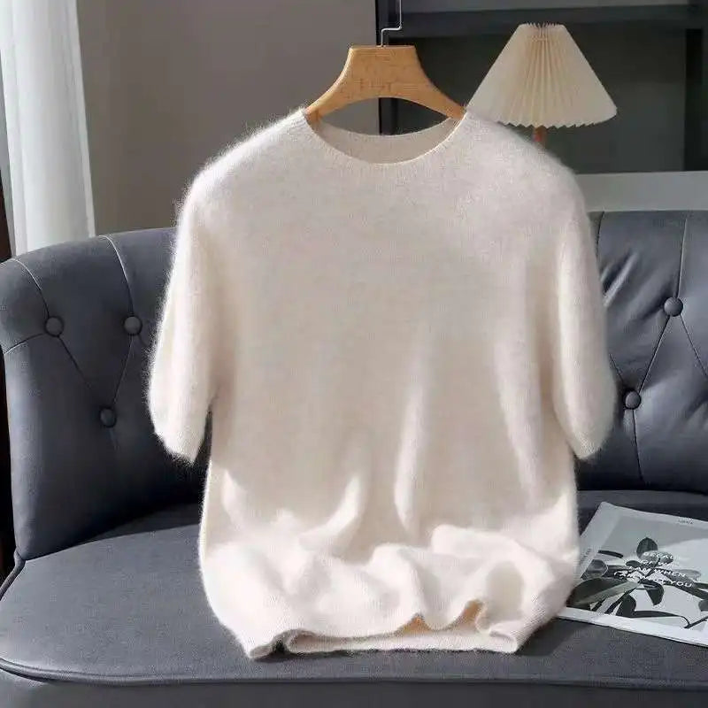 Lennon Men’s Knit T-Shirt – Soft Lightweight Short-Sleeve Pullover, 100% Mink Cashmere 1