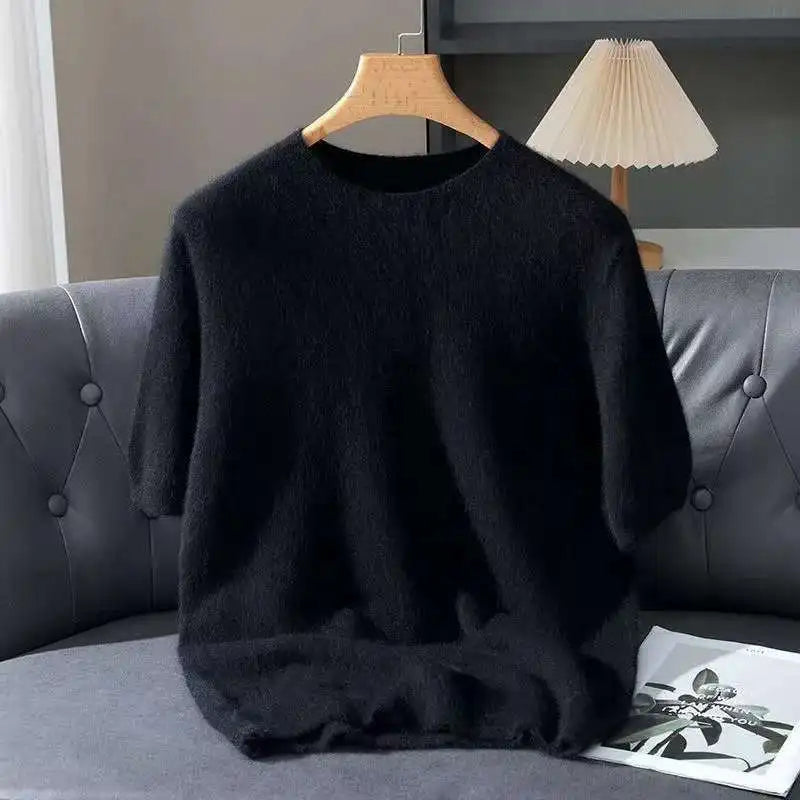 Lennon Men’s Knit T-Shirt – Soft Lightweight Short-Sleeve Pullover, 100% Mink Cashmere 10