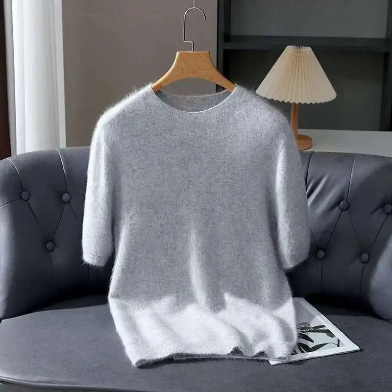 Lennon Men’s Knit T-Shirt – Soft Lightweight Short-Sleeve Pullover, 100% Mink Cashmere 7