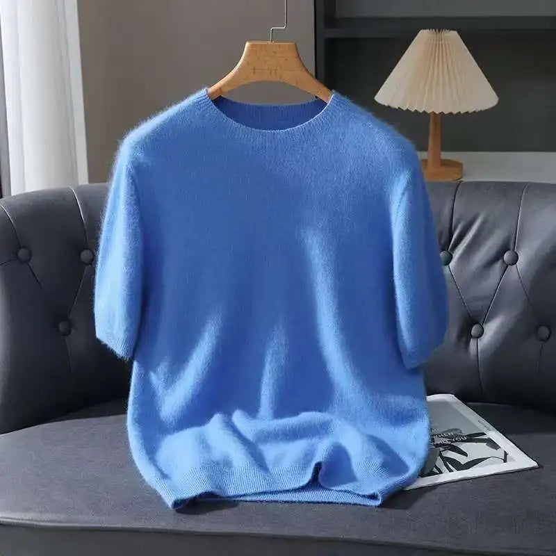 Lennon Men’s Knit T-Shirt – Soft Lightweight Short-Sleeve Pullover, 100% Mink Cashmere 9
