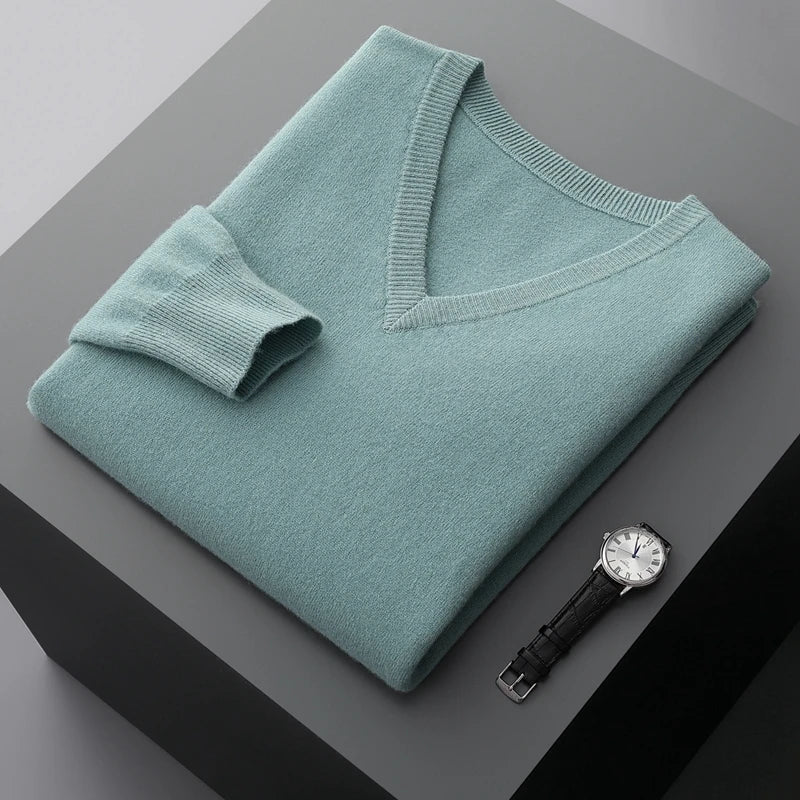 Marlow - 100% Wool - V-Neck Sweater – Classic Business Casual Knit for Autumn/Winter 10