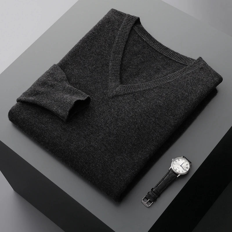 Marlow - 100% Wool - V-Neck Sweater – Classic Business Casual Knit for Autumn/Winter 11