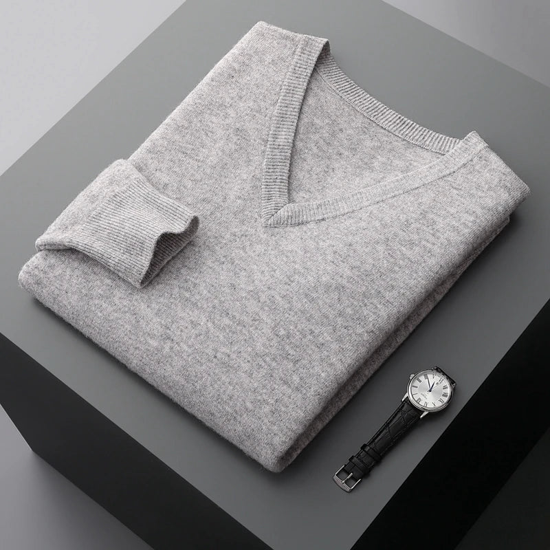 Marlow - 100% Wool - V-Neck Sweater – Classic Business Casual Knit for Autumn/Winter 13