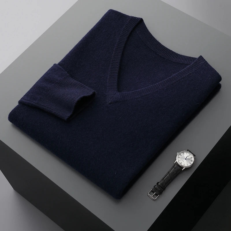 Marlow - 100% Wool - V-Neck Sweater – Classic Business Casual Knit for Autumn/Winter 9