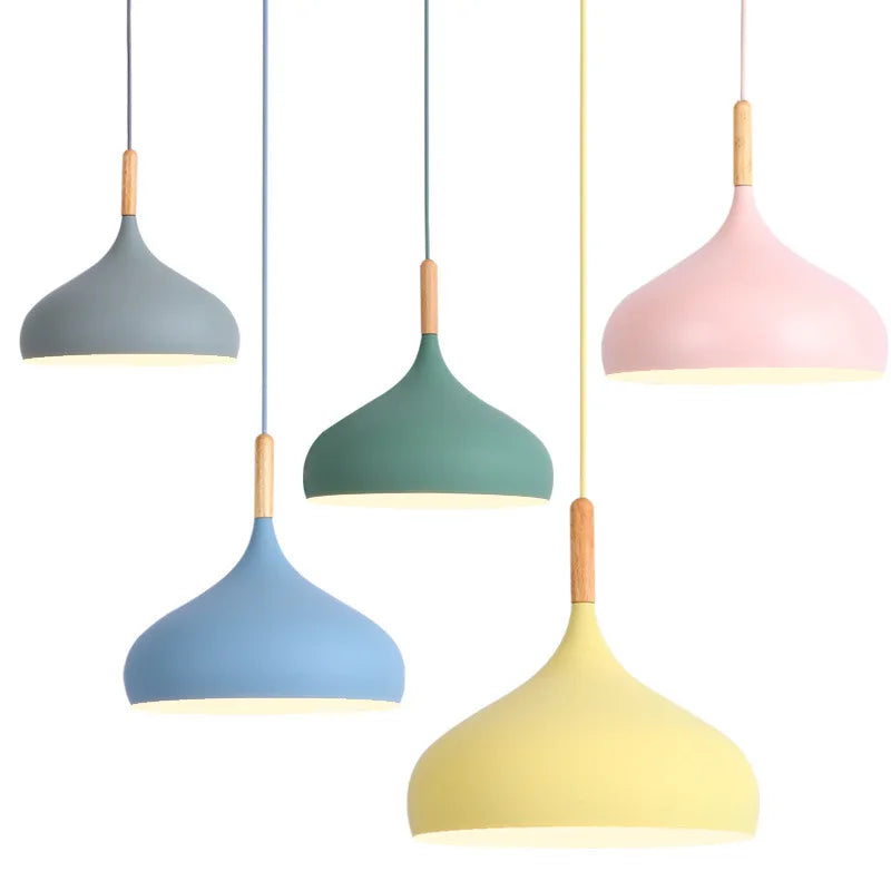 NordaLume | Nordic Colored Single-Head LED Pendant Light in Wood & Aluminum for Bedroom, Living Room, Kids' Room