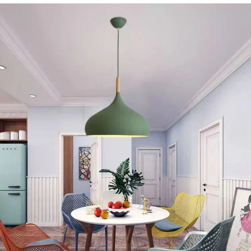 NordaLume | Nordic Colored Single-Head LED Pendant Light in Wood & Aluminum for Bedroom, Living Room, Kids' Room