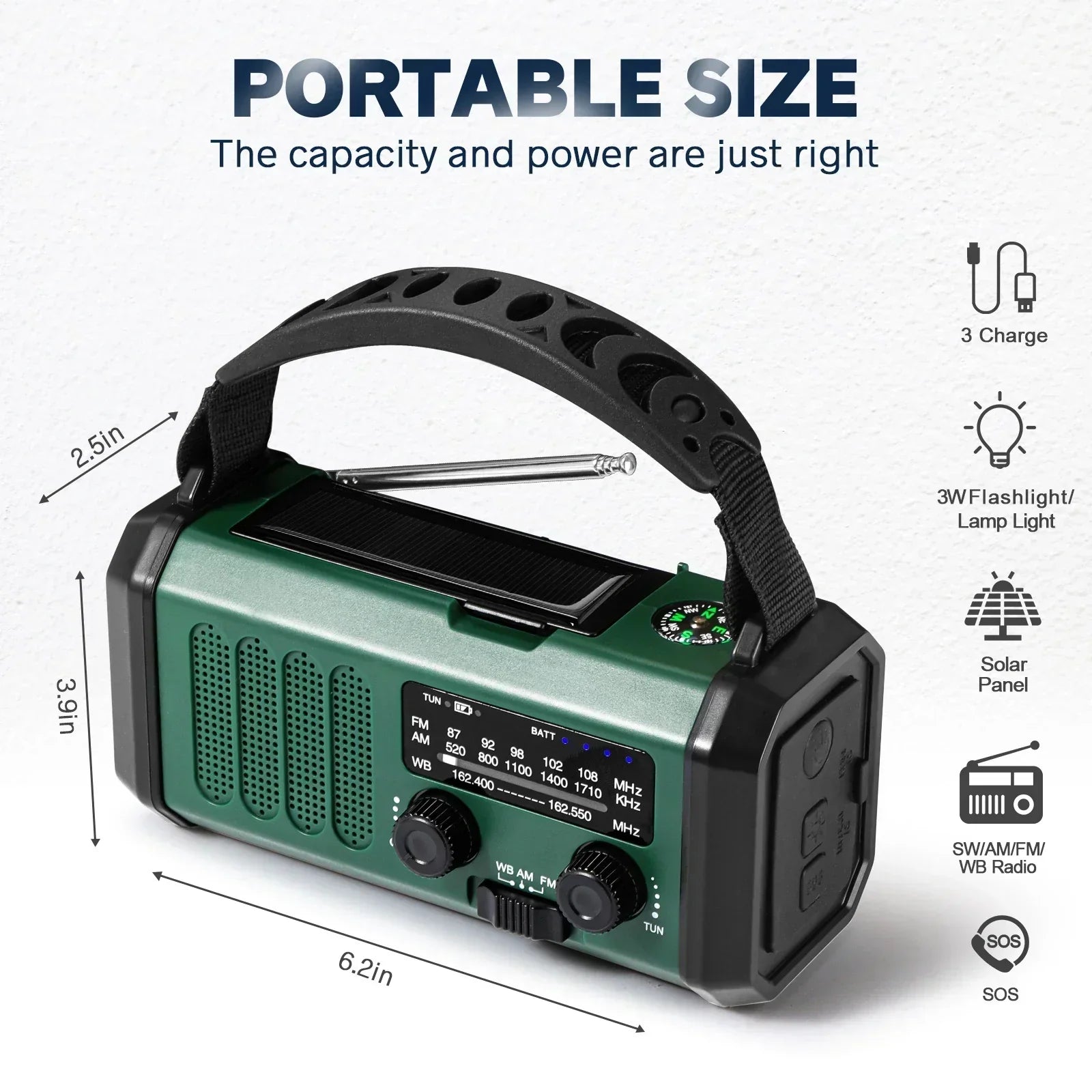 Vastara Solar Hand Crank Emergency Radio NOAA Power Bank