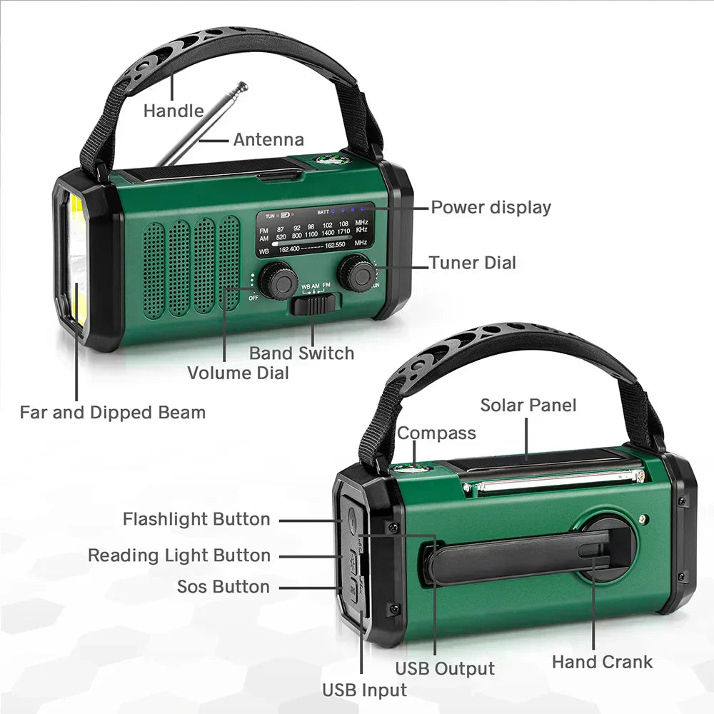 Vastara Solar Hand Crank Emergency Radio NOAA Power Bank