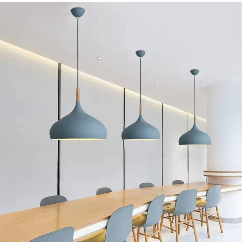 NordaLume | Nordic Colored Single-Head LED Pendant Light in Wood & Aluminum for Bedroom, Living Room, Kids' Room