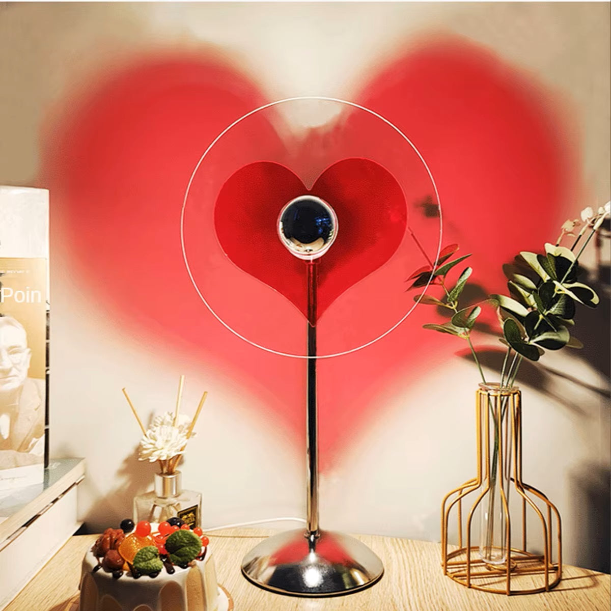 Mira Heart-Shaped LED Projection Table Lamp With 360-Degree Rotation