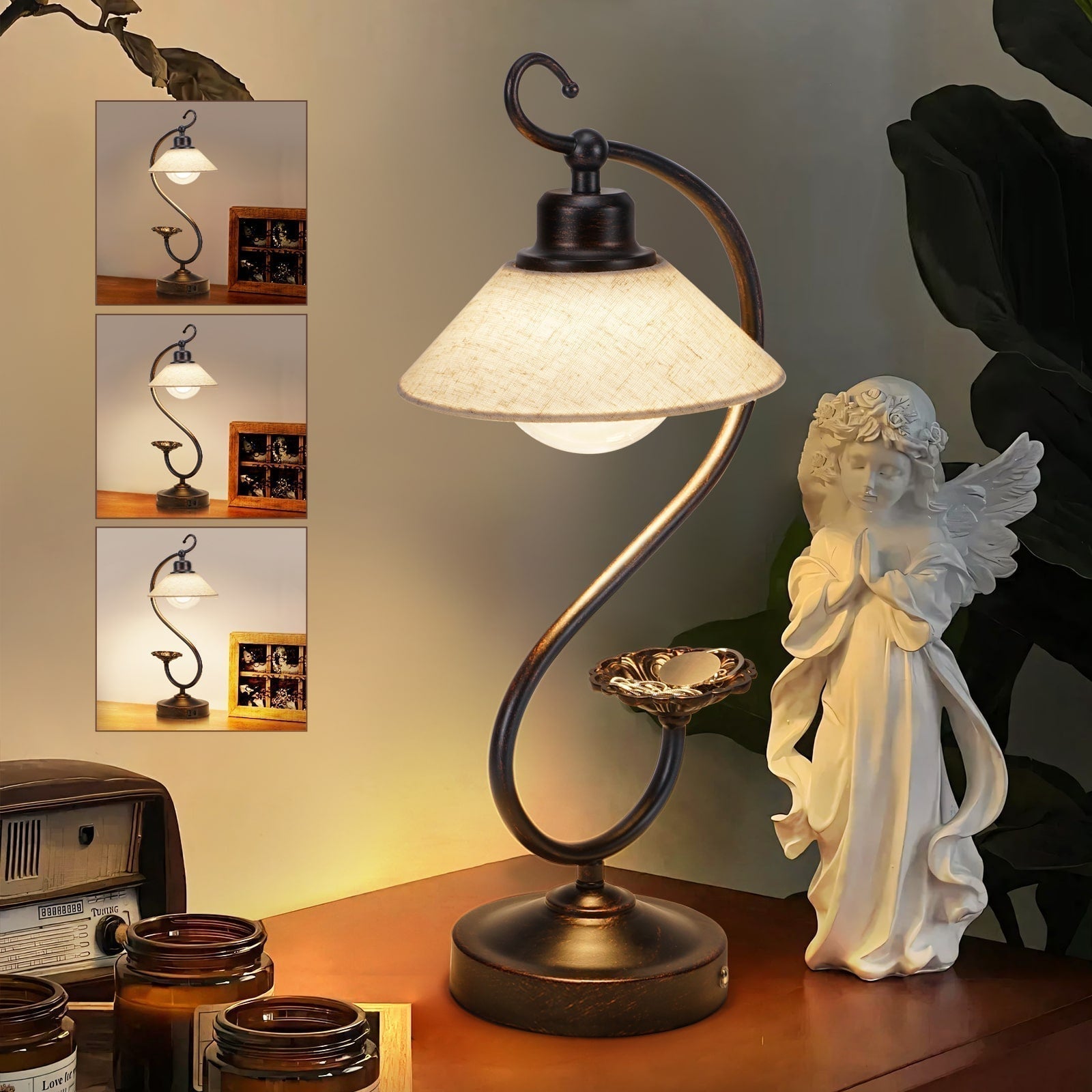 Liora | Vintage blomster bordlampe - Dimbar LED nattbordlampe