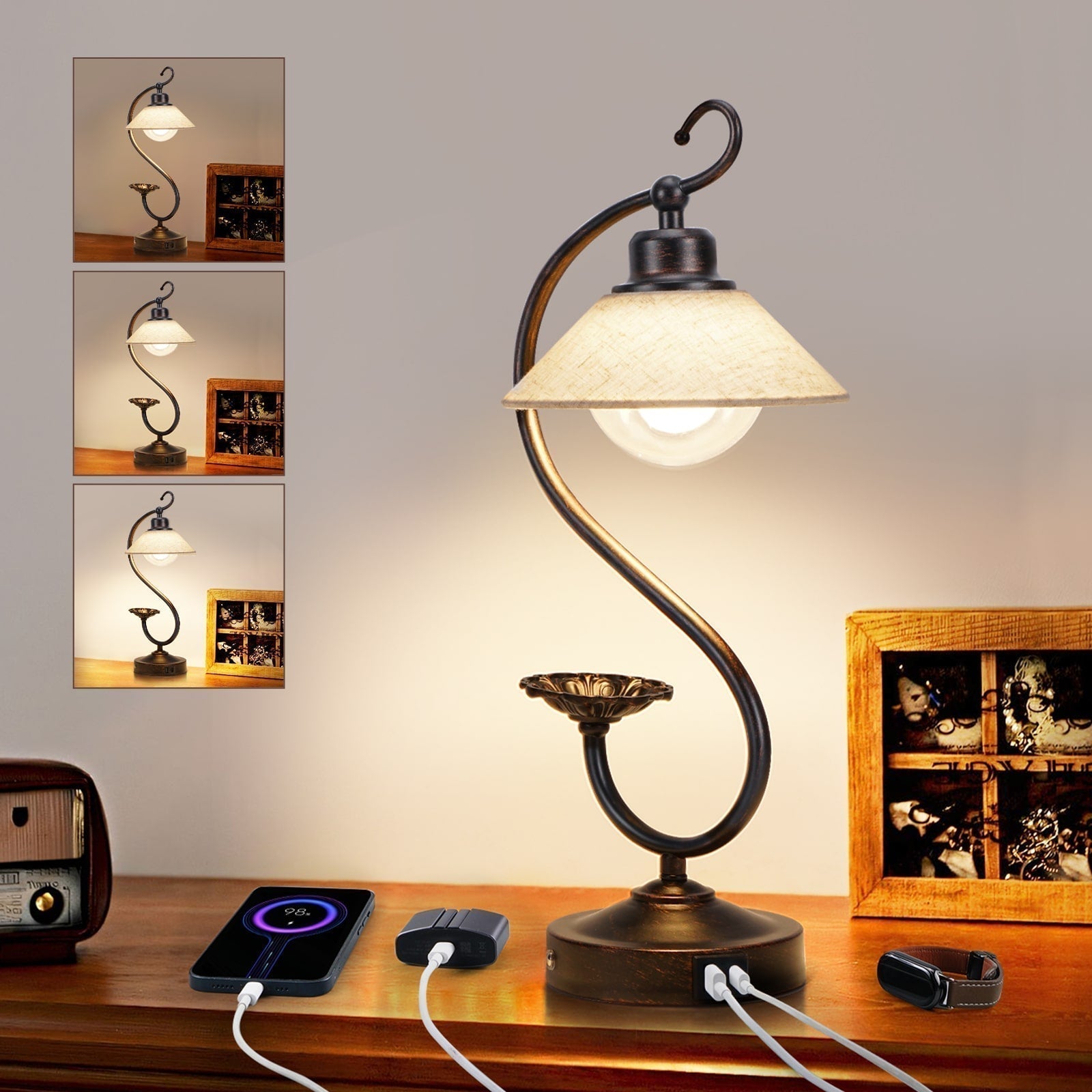 Liora | Vintage blomster bordlampe - Dimbar LED nattbordlampe