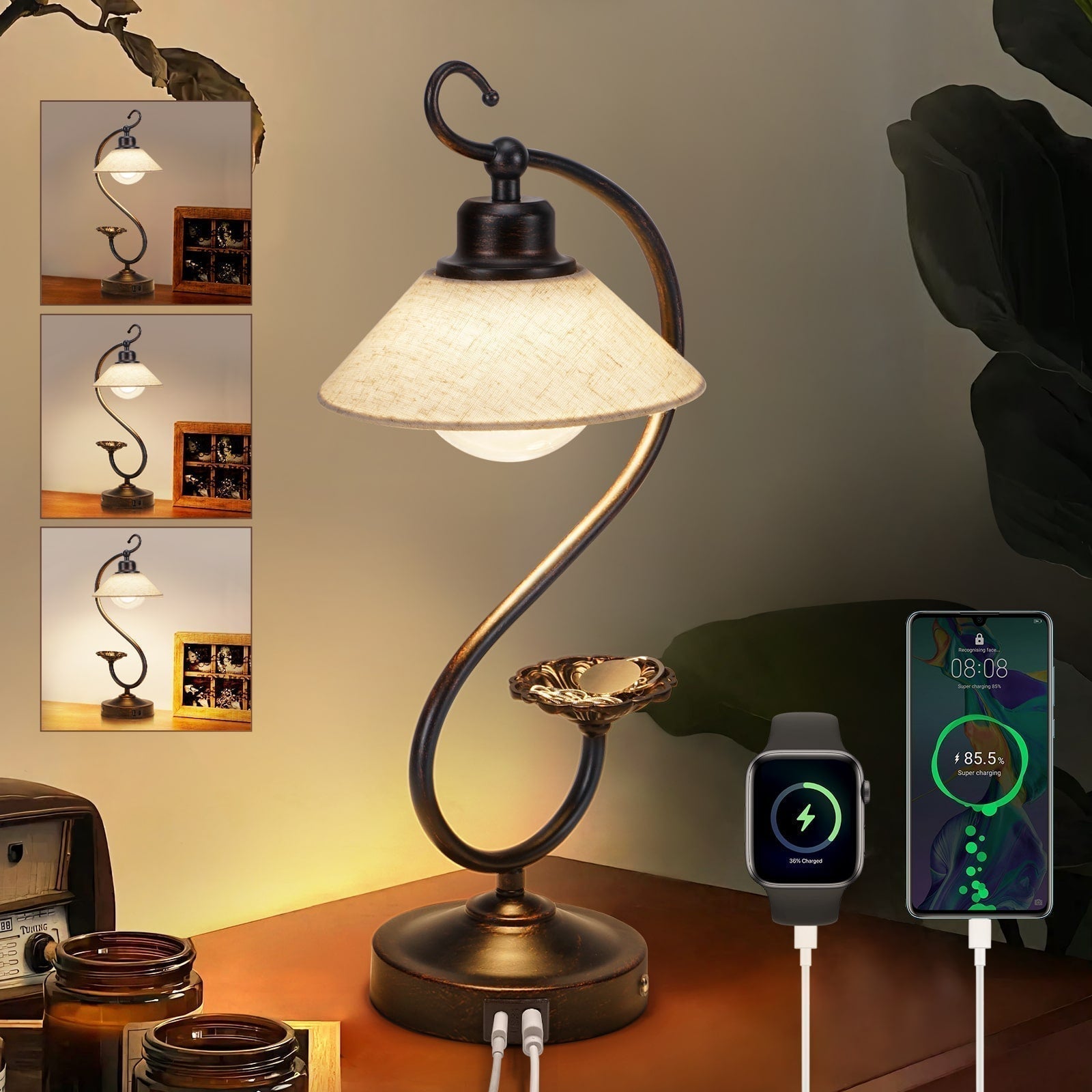 Liora | Vintage blomster bordlampe - Dimbar LED nattbordlampe