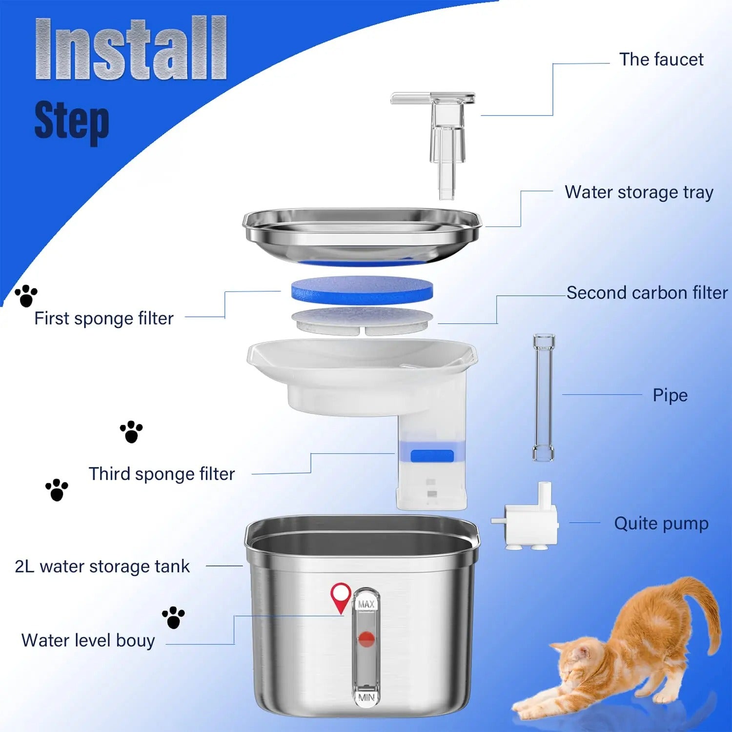 AstraFlow Auto Stainless Steel Cat Water Fountain Pro