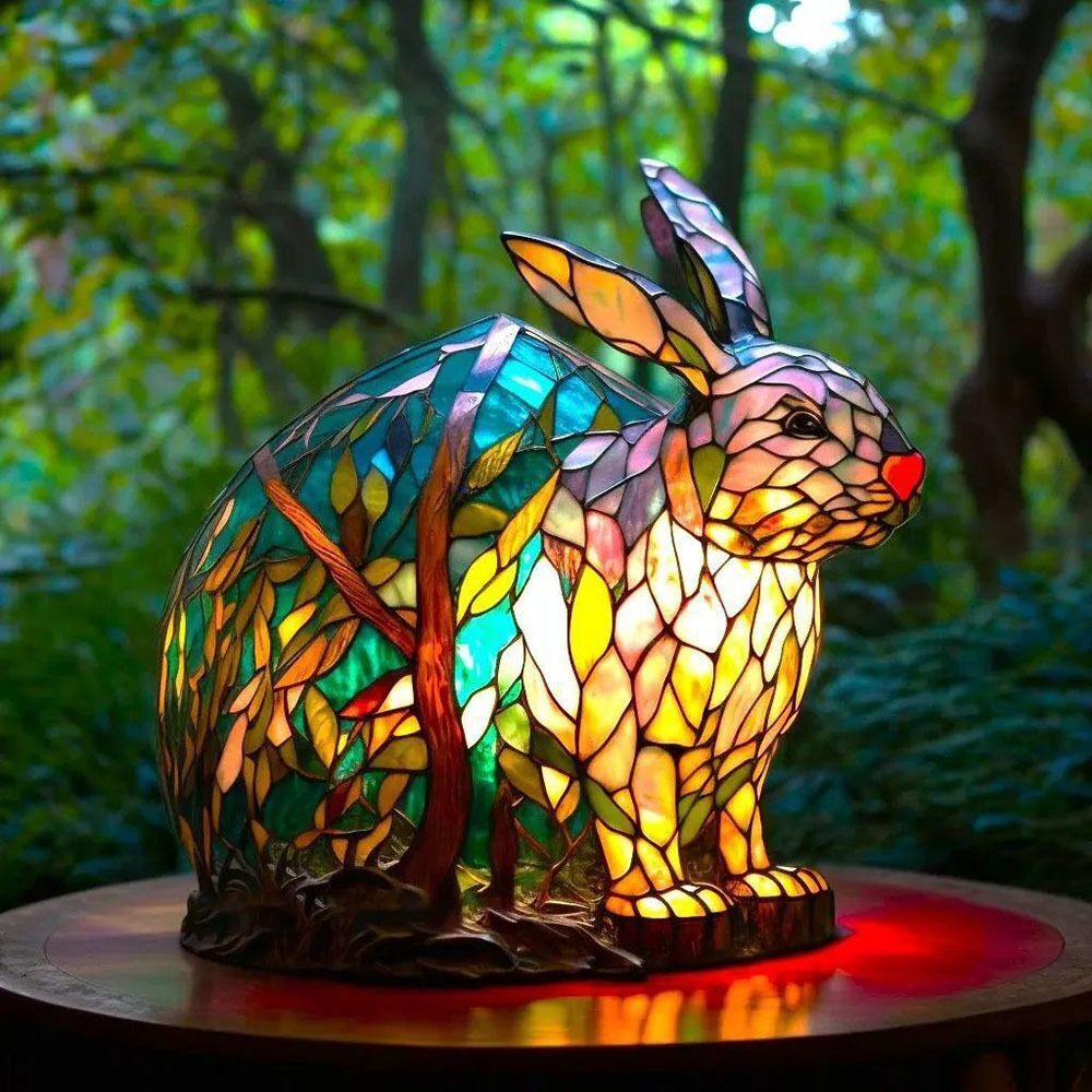 LumiFauna Stained Glass Animal Lamps — 7 Styles: Bear, Panda, Elk, Pig, Giraffe, Rabbit, Raccoon