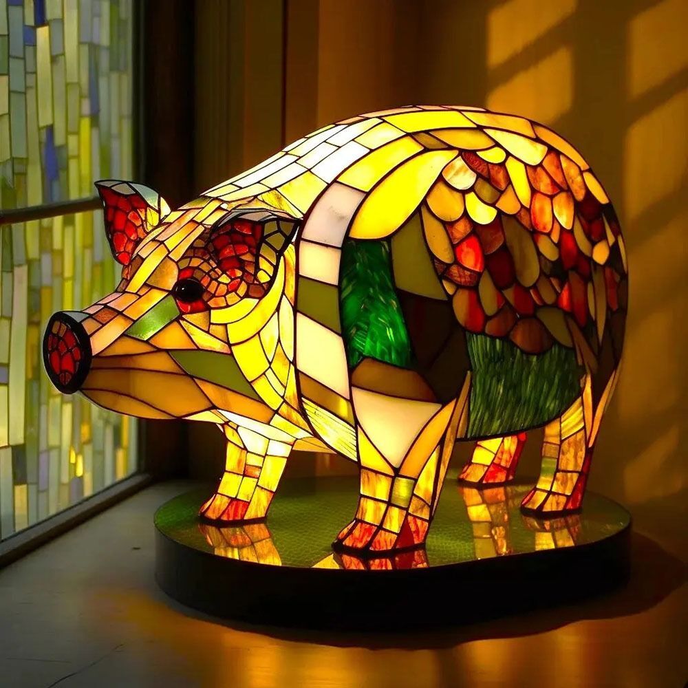 LumiFauna Stained Glass Animal Lamps — 7 Styles: Bear, Panda, Elk, Pig, Giraffe, Rabbit, Raccoon