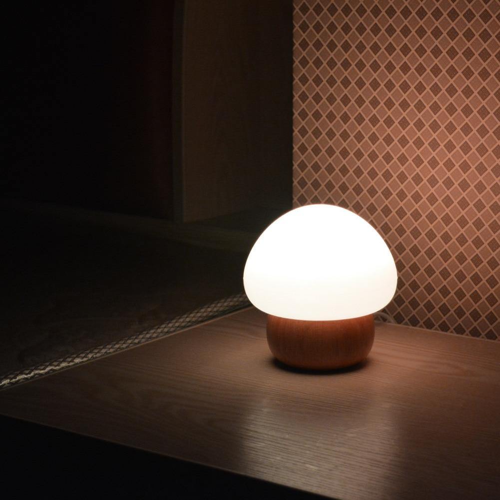 Mushroom-Shaped Wooden LED Night Light