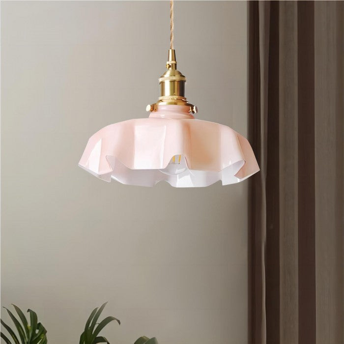 Liora Retro Krem Glass Blomstret Hengelampe