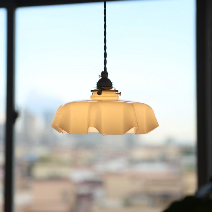 Liora Retro Krem Glass Blomstret Hengelampe