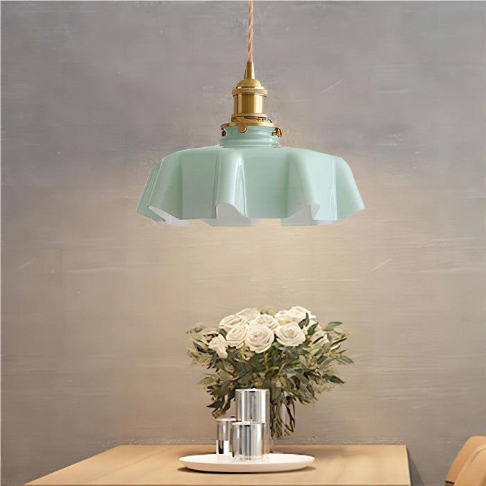 Liora Retro Krem Glass Blomstret Hengelampe