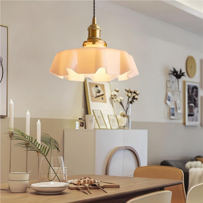 Liora Retro Krem Glass Blomstret Hengelampe