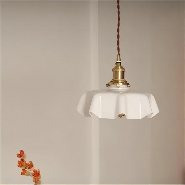 Liora Retro Krem Glass Blomstret Hengelampe