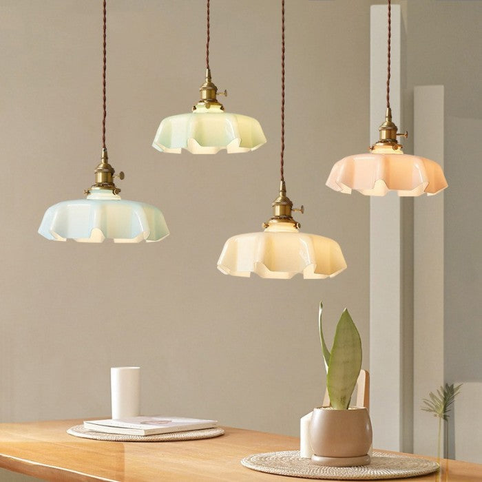 Liora Retro Krem Glass Blomstret Hengelampe