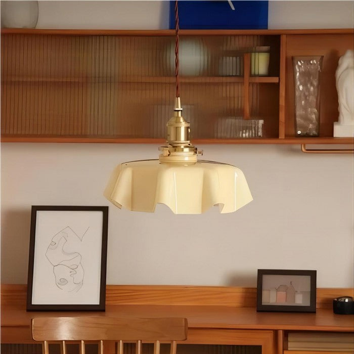 Liora Retro Krem Glass Blomstret Hengelampe