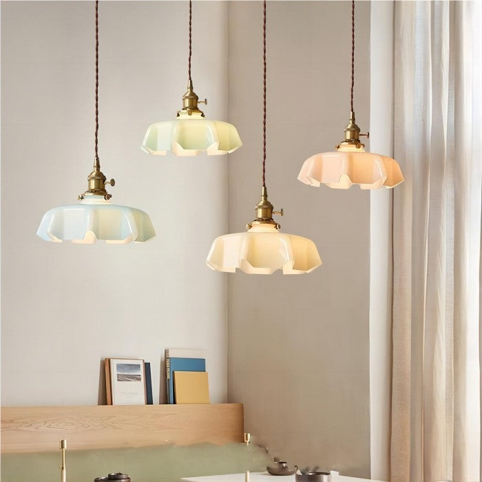 Liora Retro Krem Glass Blomstret Hengelampe