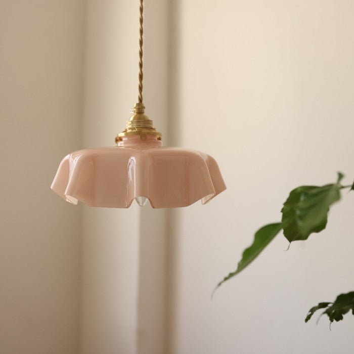 Liora Retro Krem Glass Blomstret Hengelampe
